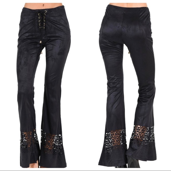 BOHO CHIC FAUX SUEDE LACE UP BELL PANTS - Picture 3 of 13